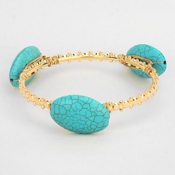 NEW Boho Turquoise Stone Golden Bangle Bracelet - Picture 1 of 6